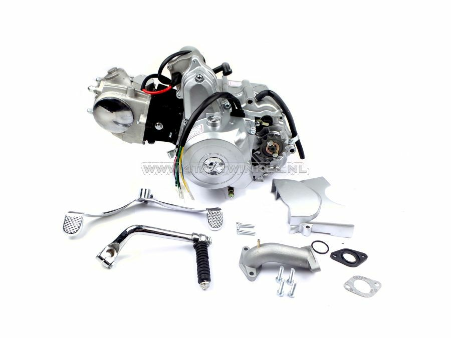 Motor, 50 ccm, manuelle Kupplung, 4-Gang, Anlasser oben, silber