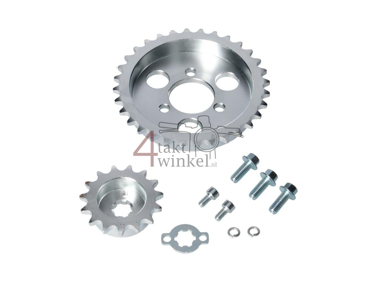 Kettenrad mit Versatz und Kettenradabstandhalter, Skyteam Dax, 7mm 15-38