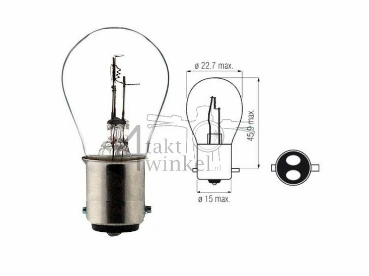 Scheinwerfer Lampe BAX15D, Doppelt, 6 Volt, 15-15 Watt, passend f&uuml;r SS50, CD50